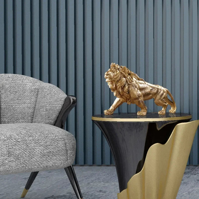 estatua de leão de mesa, estatueta de leão, estatueta de leão de mesa, leão de mesa, leão decoração dourado, leão porta objeto, dboss
